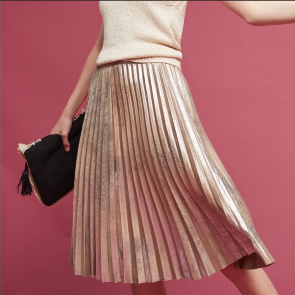 Chaps Metallic Faux-Suede Pleated Skirt Size: 16